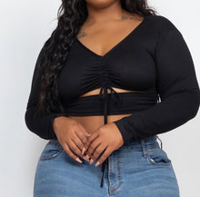 Load image into Gallery viewer, Drawstring Crop Top-Black (1X)

